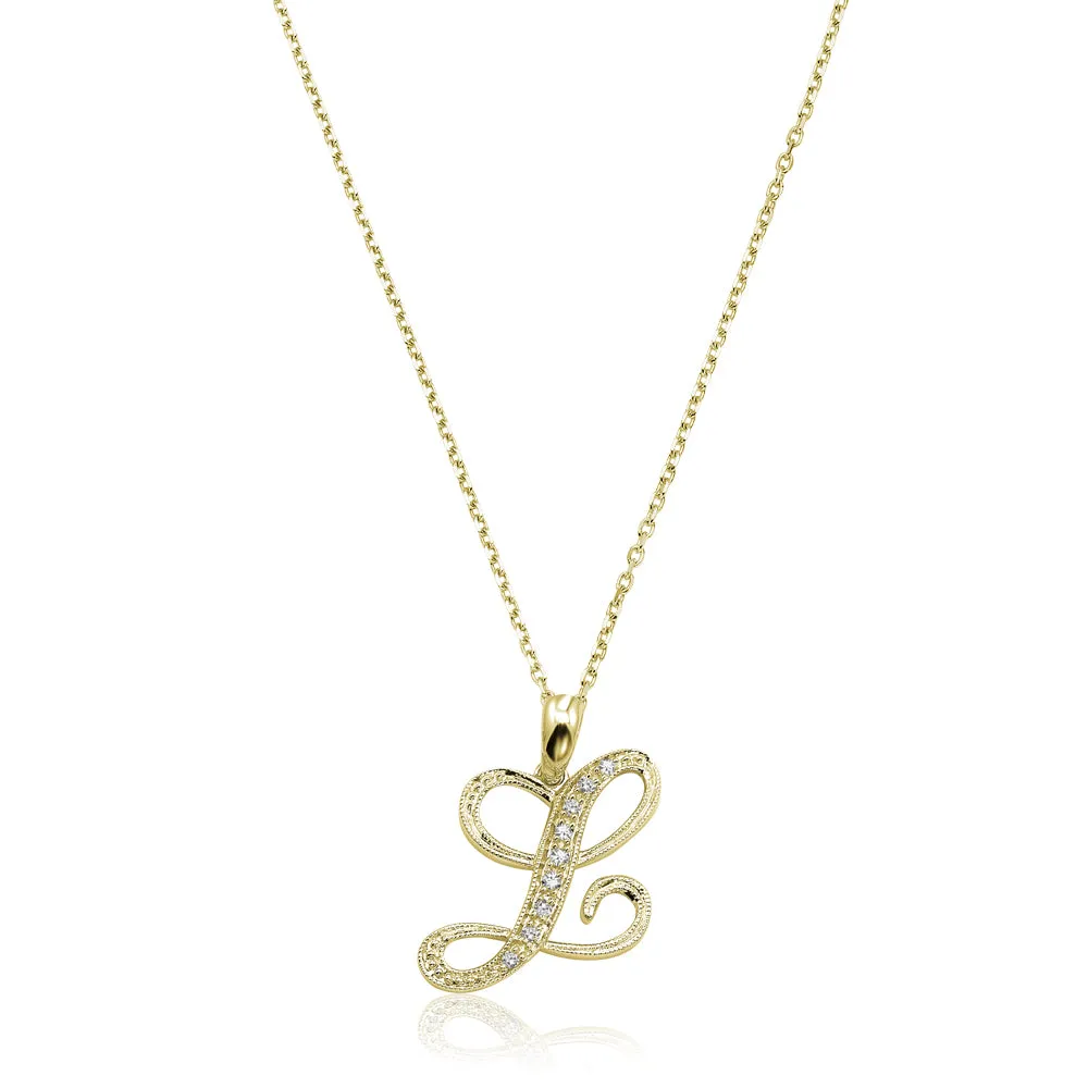 10k Gold Diamond Script Initial Necklace