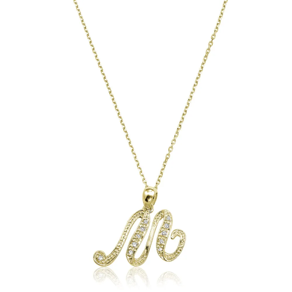 10k Gold Diamond Script Initial Necklace