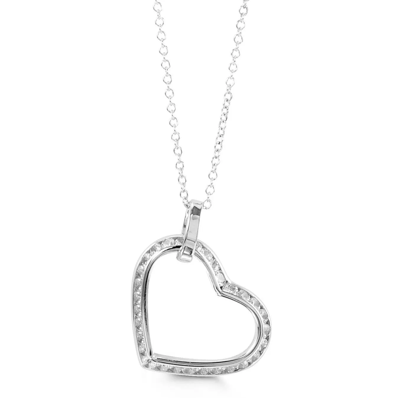 10K White Gold CZ Dangling Heart Necklace