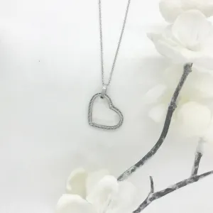 10K White Gold CZ Dangling Heart Necklace