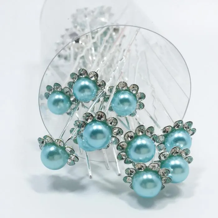 10pcs Pearl Flower Rhinestone Hair pins BR-046