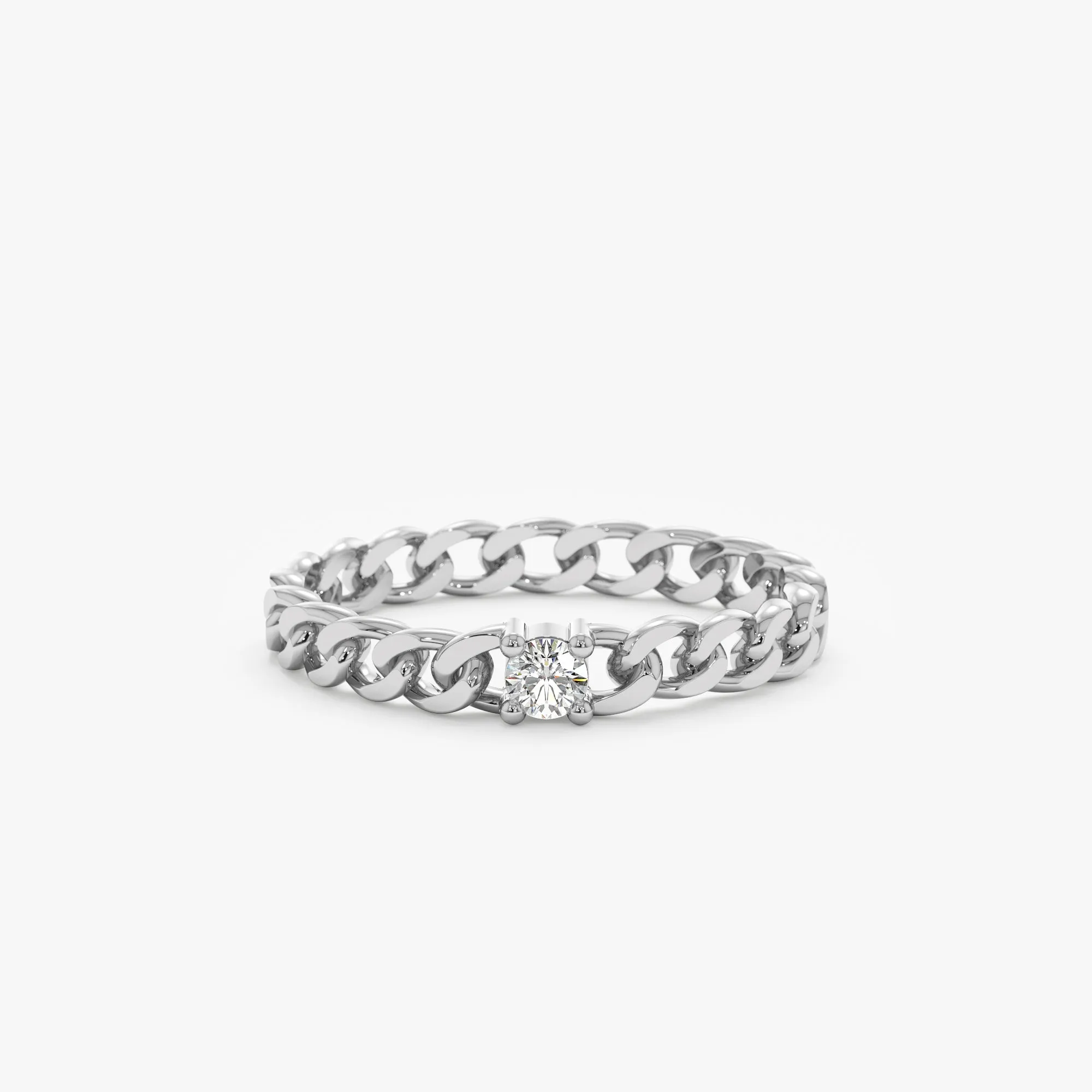 14k Gold Diamond Cuban Chain Ring, Salma