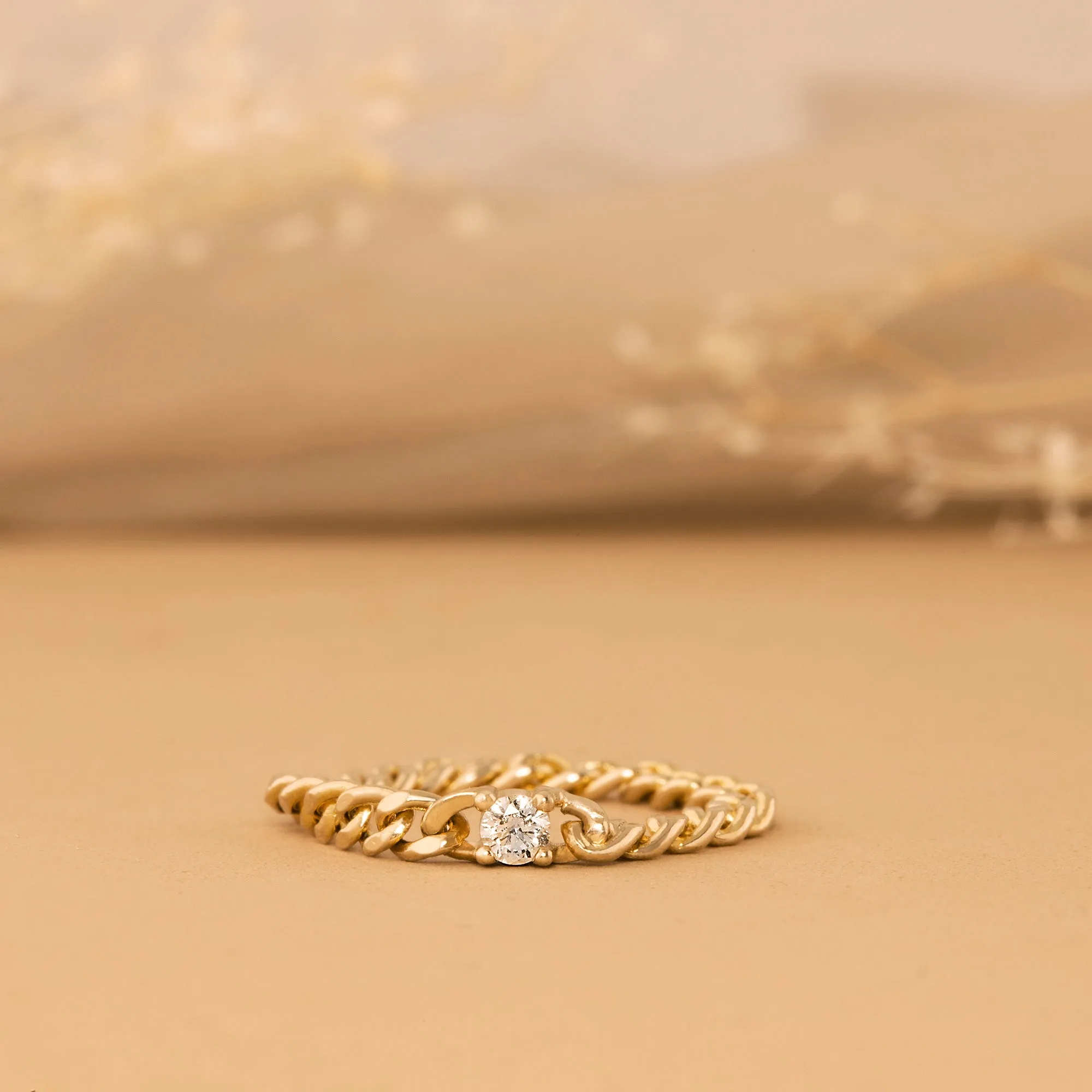 14k Gold Diamond Cuban Chain Ring, Salma