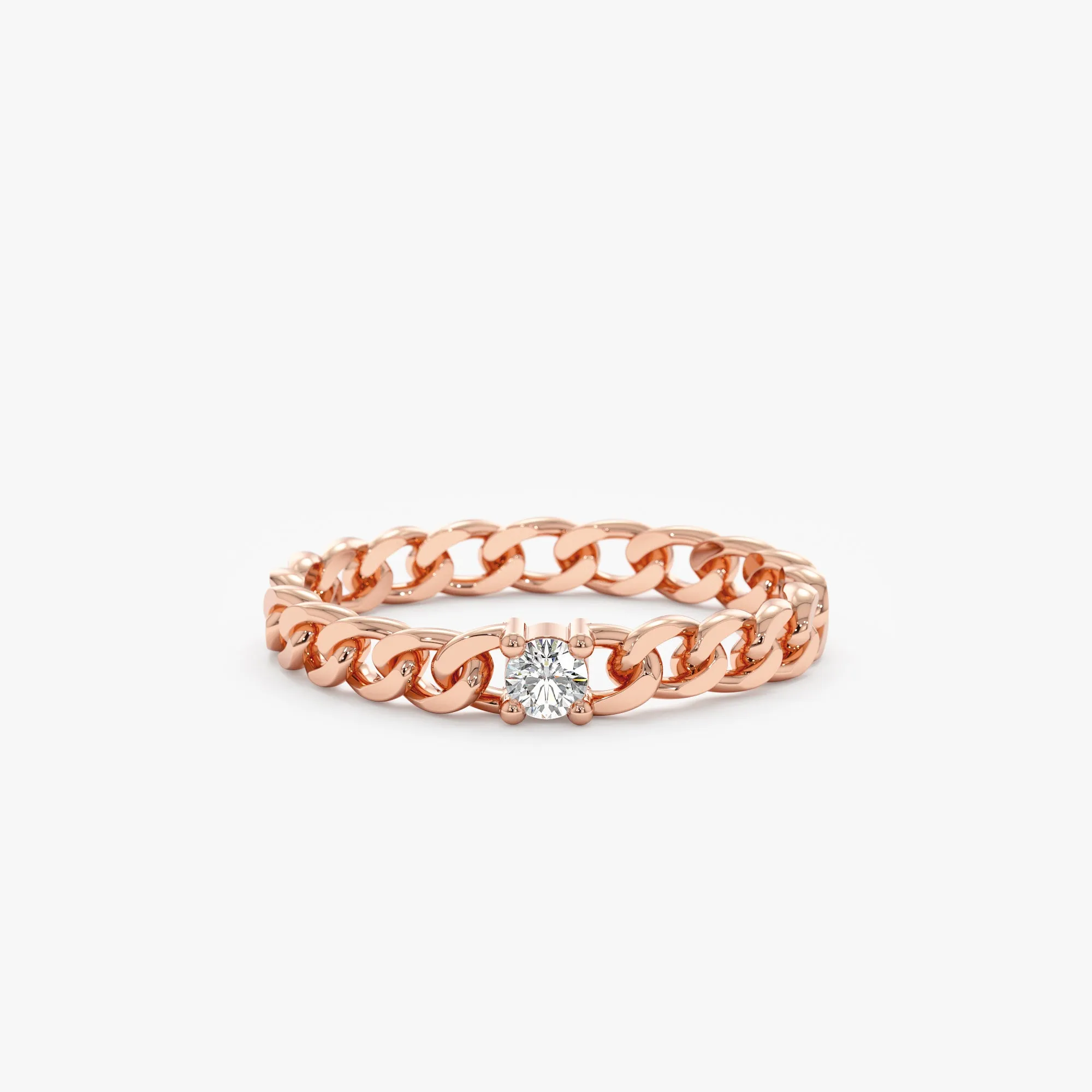 14k Gold Diamond Cuban Chain Ring, Salma