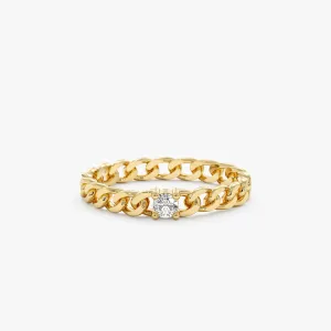 14k Gold Diamond Cuban Chain Ring, Salma