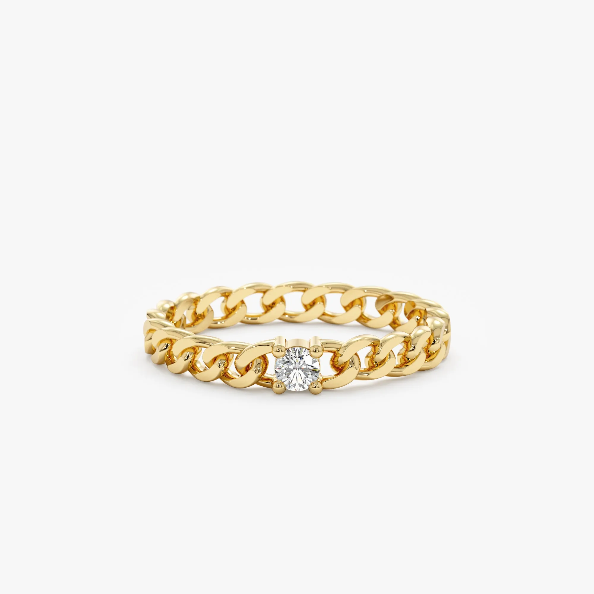 14k Gold Diamond Cuban Chain Ring, Salma