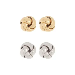 14k Gold Plated and Rhodium Plated Knot Stud Set