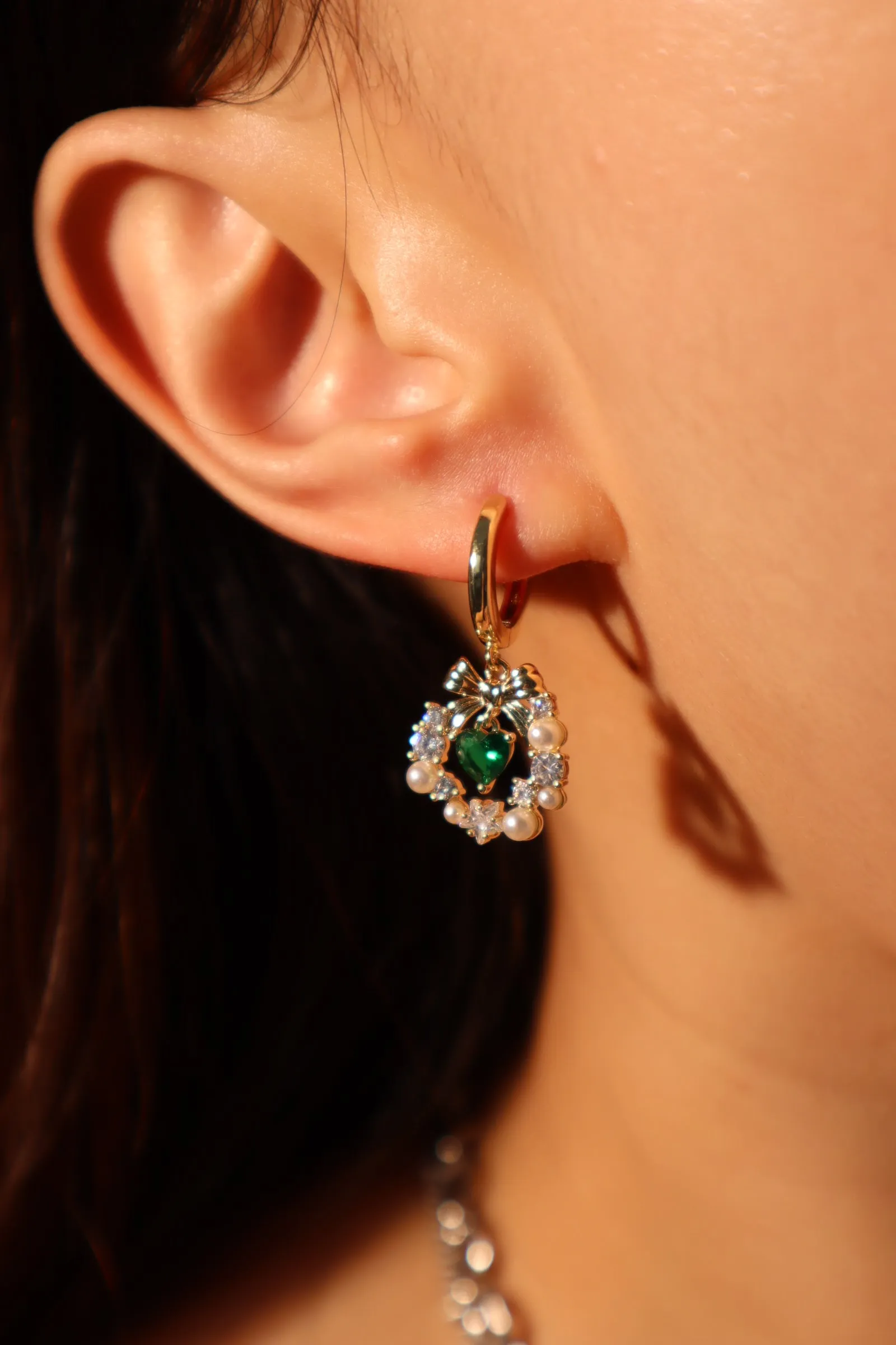14K Real Gold Plated Green Gem Wreath Earrings
