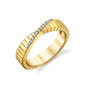 14K Yellow Gold Tapered Natural Diamond Contemporary Ring