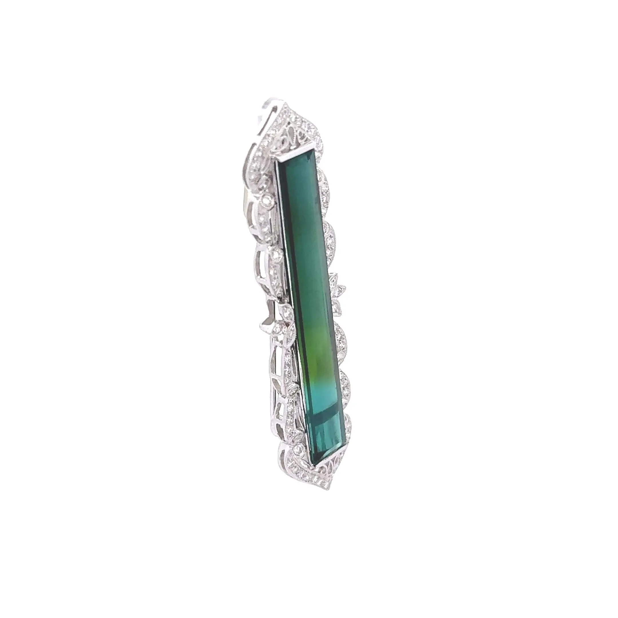 16 Carats Bi-Color Tourmaline Diamond 18k White Gold Antique Style Brooch