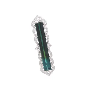 16 Carats Bi-Color Tourmaline Diamond 18k White Gold Antique Style Brooch