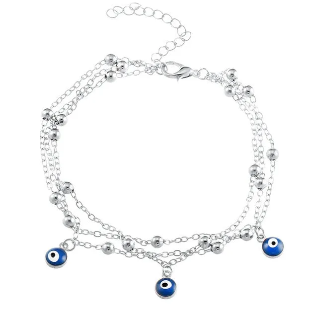 17KM Vintage Boho Multi Layer Beads Anklets For Women Fashion Sun Pendent Anklet Cotton Handmade Chain Foot Party Jewelry Gift