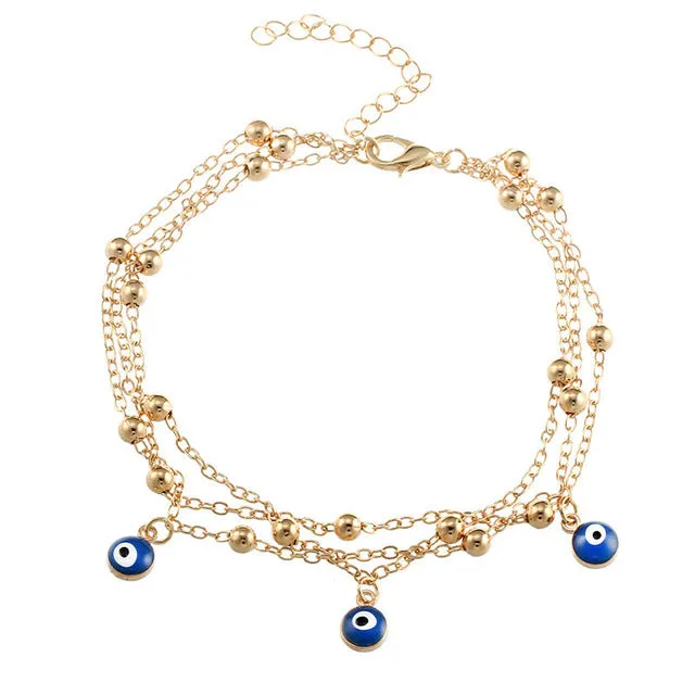 17KM Vintage Boho Multi Layer Beads Anklets For Women Fashion Sun Pendent Anklet Cotton Handmade Chain Foot Party Jewelry Gift