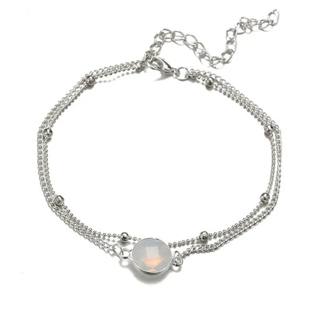 17KM Vintage Boho Multi Layer Beads Anklets For Women Fashion Sun Pendent Anklet Cotton Handmade Chain Foot Party Jewelry Gift