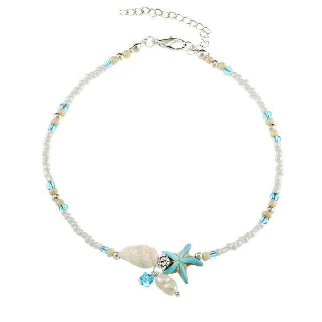 17KM Vintage Boho Multi Layer Beads Anklets For Women Fashion Sun Pendent Anklet Cotton Handmade Chain Foot Party Jewelry Gift