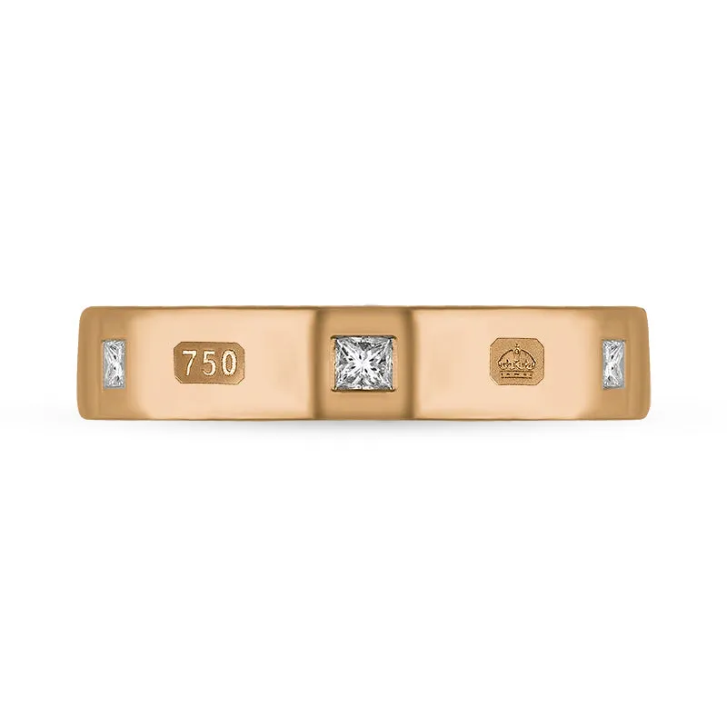 18ct Rose Gold 0.18ct Diamond King's Coronation Hallmark Princess Cut 4mm Ring D