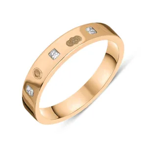 18ct Rose Gold 0.18ct Diamond King's Coronation Hallmark Princess Cut 4mm Ring D