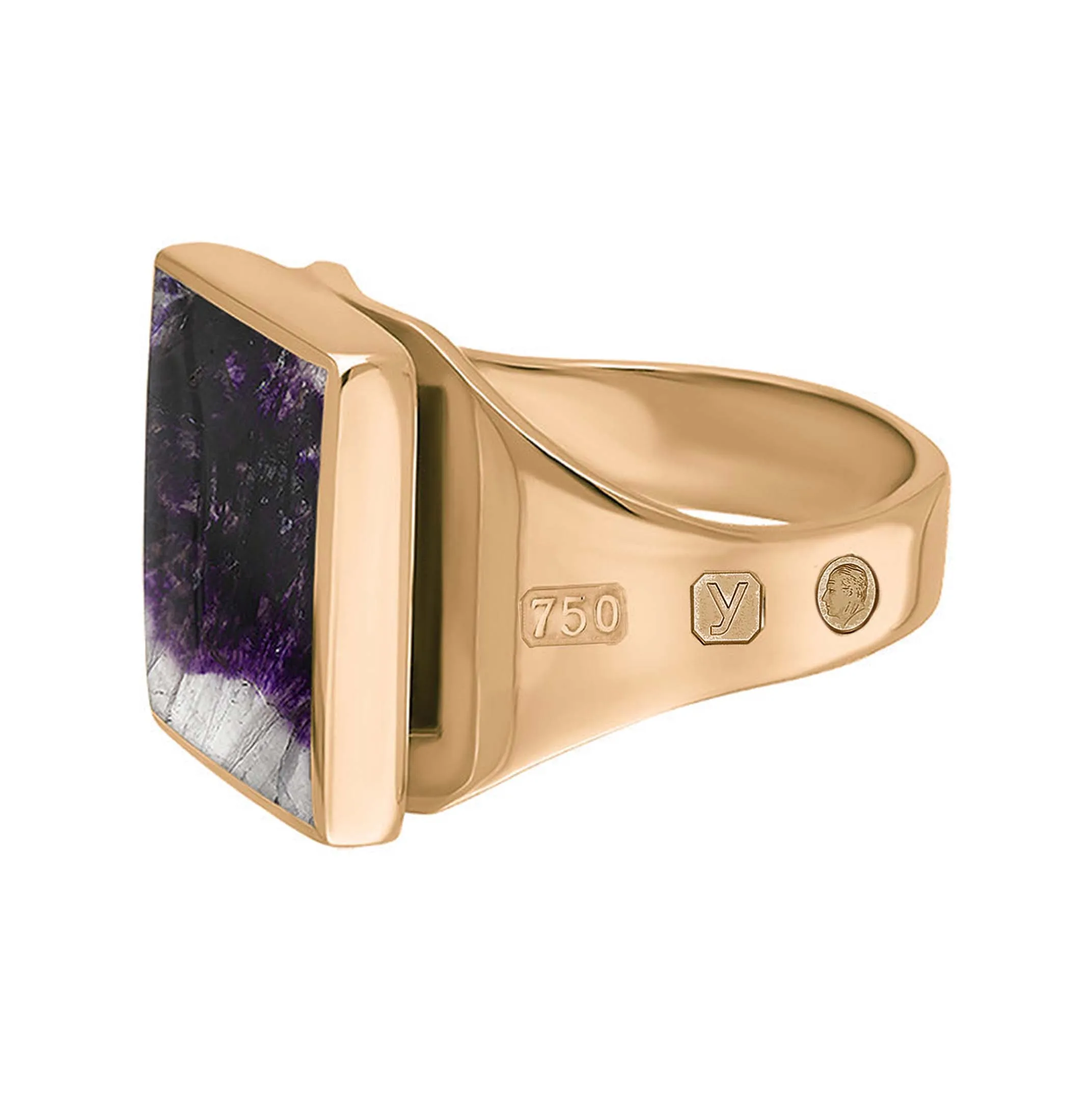 18ct Rose Gold Blue John King's Coronation Hallmark Small Square Ring D