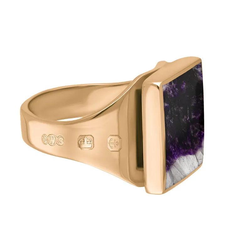 18ct Rose Gold Blue John King's Coronation Hallmark Small Square Ring D