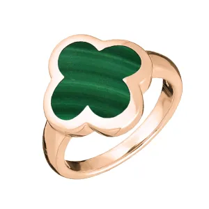18ct Rose Gold Malachite Bloom Four Leaf Clover Ring