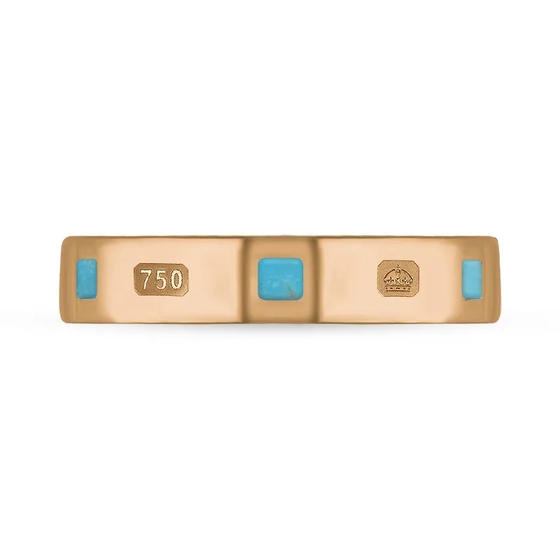 18ct Rose Gold Turquoise King's Coronation Hallmark Princess Cut 4mm Ring D