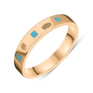 18ct Rose Gold Turquoise King's Coronation Hallmark Princess Cut 4mm Ring D