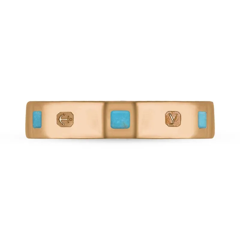 18ct Rose Gold Turquoise King's Coronation Hallmark Princess Cut 4mm Ring D