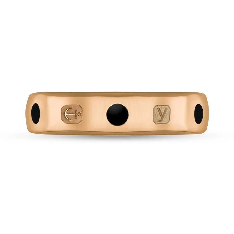 18ct Rose Gold Whitby Jet King's Coronation Hallmark 5mm Ring D
