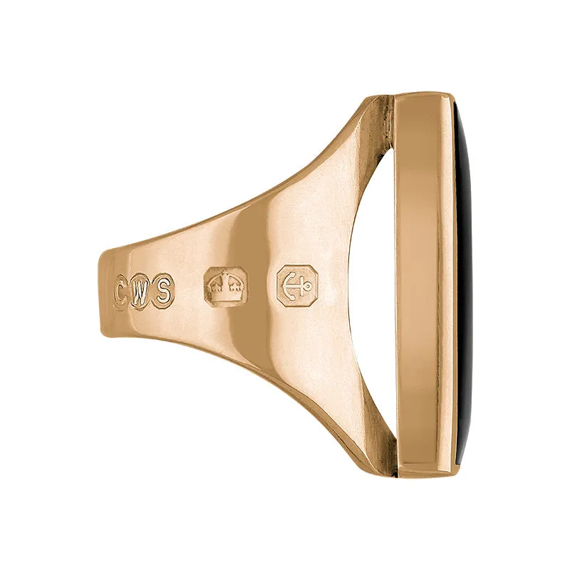 18ct Rose Gold Whitby Jet King's Coronation Hallmark Medium Square Ring D