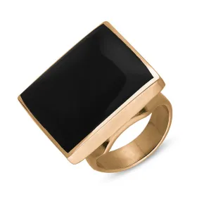 18ct Rose Gold Whitby Jet King's Coronation Hallmark Medium Square Ring D