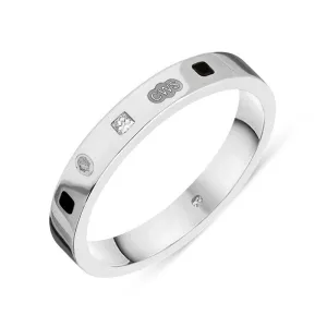 18ct White Gold 0.05ct Diamond Whitby Jet King's Coronation Hallmark Princess Cut 3mm Ring D