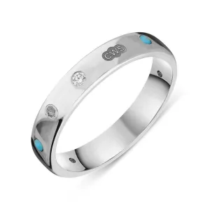 18ct White Gold 0.08ct Diamond Turquoise King's Coronation Hallmark 4mm Ring D