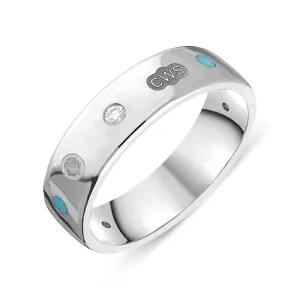 18ct White Gold 0.09ct Diamond Turquoise King's Coronation Hallmark 6mm Ring D