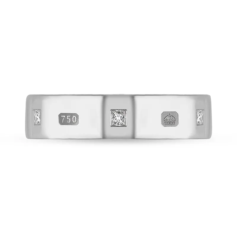 18ct White Gold 0.24ct Diamond King's Coronation Hallmark Princess Cut 5mm Ring D