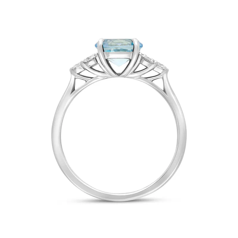 18ct White Gold 1.10ct Aquamarine Diamond Cluster Round Cut Ring