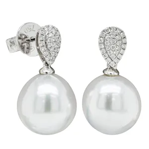 18ct White Gold 11.5mm South Sea Pearl & Diamond Aegean Earrings