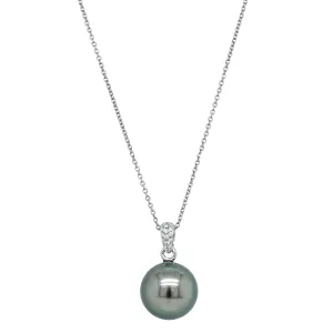 18ct White Gold 13.5mm Tahitian Pearl & Diamond Pendant
