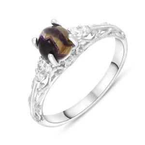 18ct White Gold Blue John Diamond 0.18ct Ornate Claw Set Ring