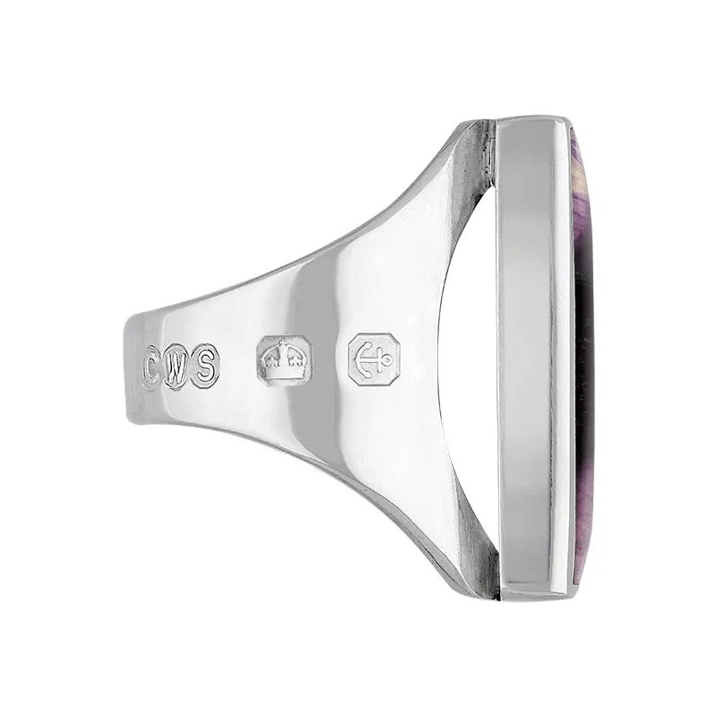 18ct White Gold Blue John King's Coronation Hallmark Medium Square Ring D