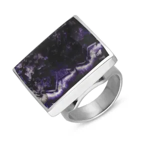 18ct White Gold Blue John King's Coronation Hallmark Medium Square Ring D