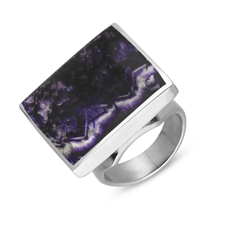 18ct White Gold Blue John King's Coronation Hallmark Medium Square Ring D