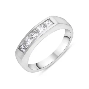 18ct White Gold Diamond Princess Cut Five Stone Half Eternity Ring D