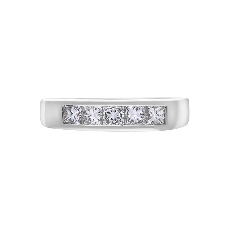 18ct White Gold Diamond Princess Cut Five Stone Half Eternity Ring D