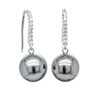 18ct White Gold Tahitian Black Pearl & Diamond Drop Earrings
