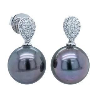 18ct White Gold Tahitian Pearl & Diamond Aegean Earrings