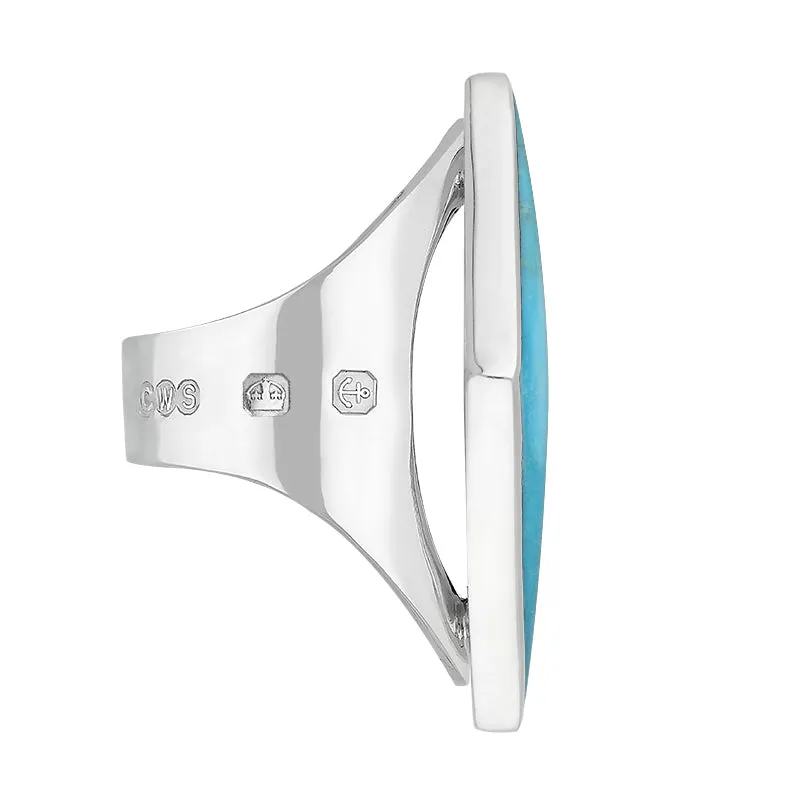 18ct White Gold Turquoise King's Coronation Hallmark Large Rhombus Ring D