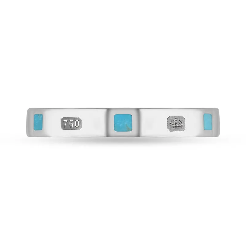 18ct White Gold Turquoise King's Coronation Hallmark Princess Cut 3mm Ring D
