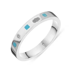18ct White Gold Turquoise King's Coronation Hallmark Princess Cut 3mm Ring D