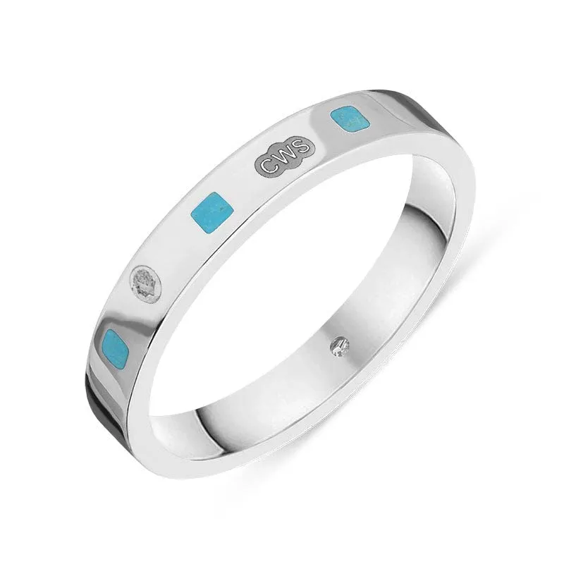 18ct White Gold Turquoise King's Coronation Hallmark Princess Cut 3mm Ring D