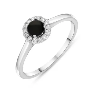 18ct White Gold Whitby Jet 0.10ct Diamond Round Ring